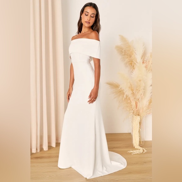 Lulus - Exceptional Romance White Off-the-Shoulder Mermaid Maxi Dress (L/XS) - Picture 3 of 5